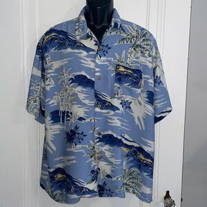 Point Zero light‎ blue tropical scene Hawaiian shirt